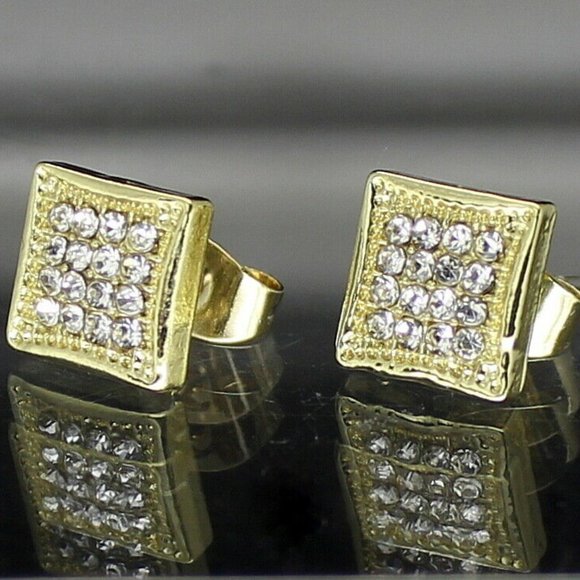 Mens Square Gold Plated Hip Hop Earrings - Picture 7 of 7
